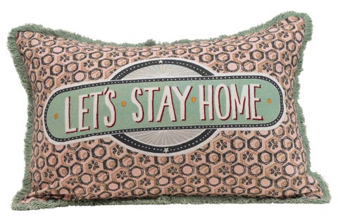 "Let's Stay Home" Reversible Rectangle Cotton Stamp Pillow