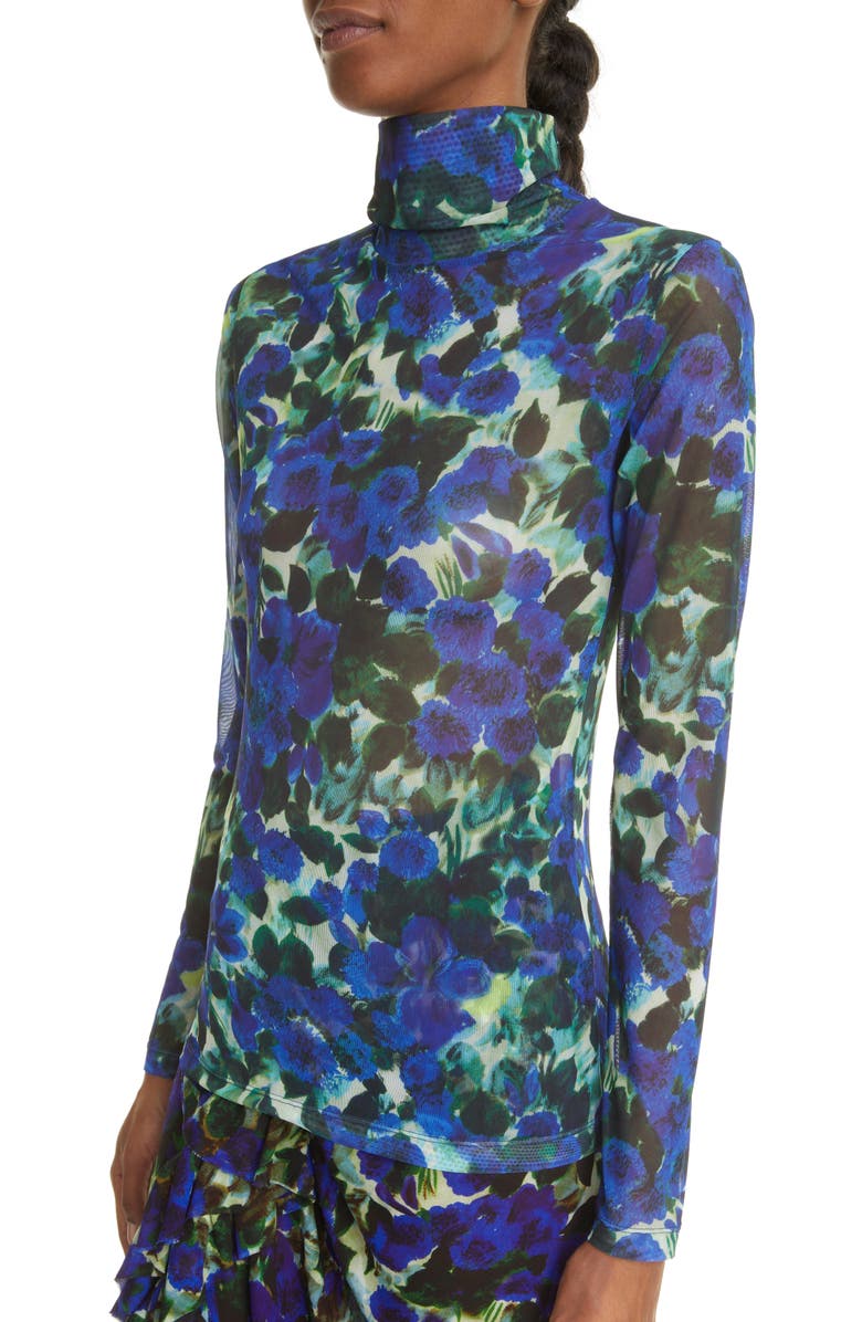 Dries Van Noten Heyser Floral Print Mesh Turtleneck, Alternate, color, 