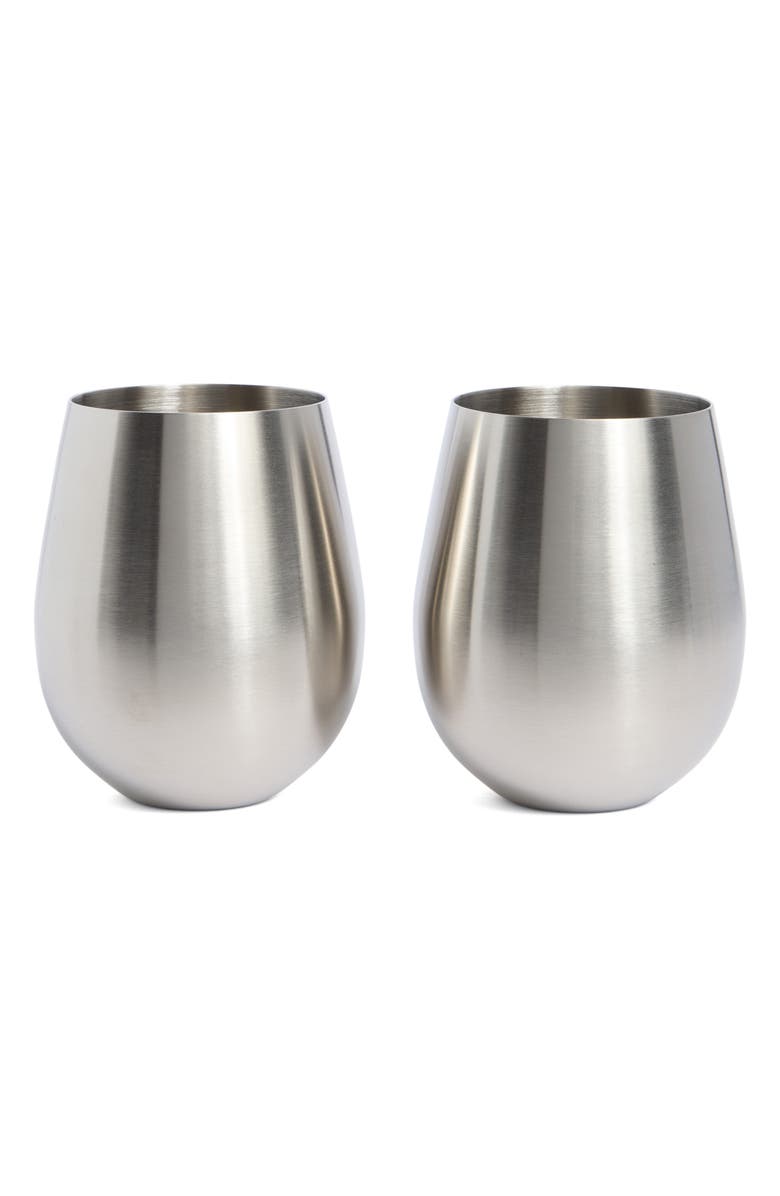 Viski Stainless Steel Set of 2 Wine Tumblers, Main, color, Stainless Steel