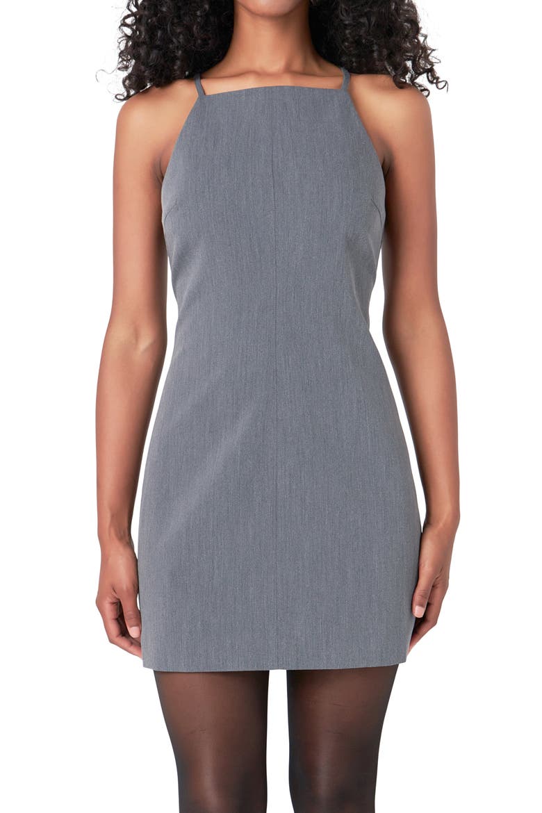 High Square Neck Stretch Minidress, Alternate, color, GREY