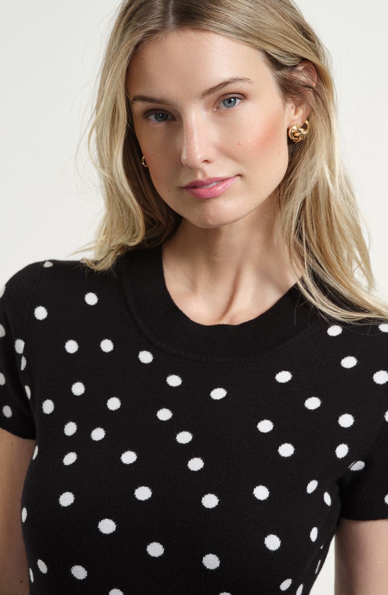 Isaac Mizrahi New York Polka Dot Fit & Flare Sweater Dress, Alternate, color, Black/ White
