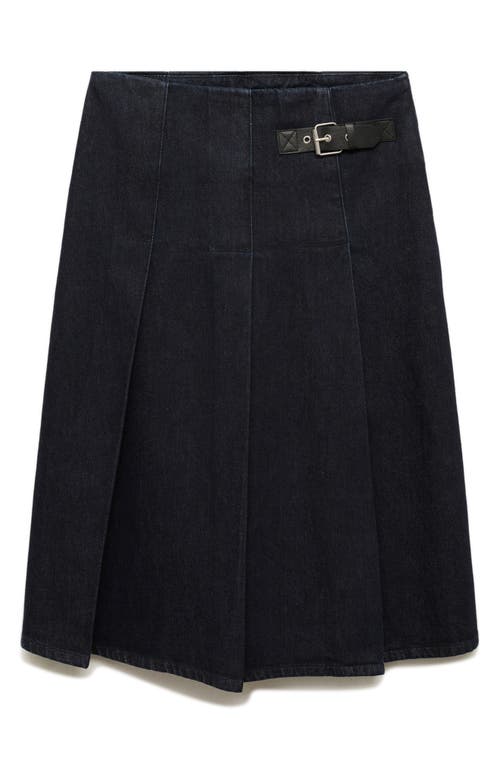 Mango Mara Pleated Denim Skirt In Dark Blue