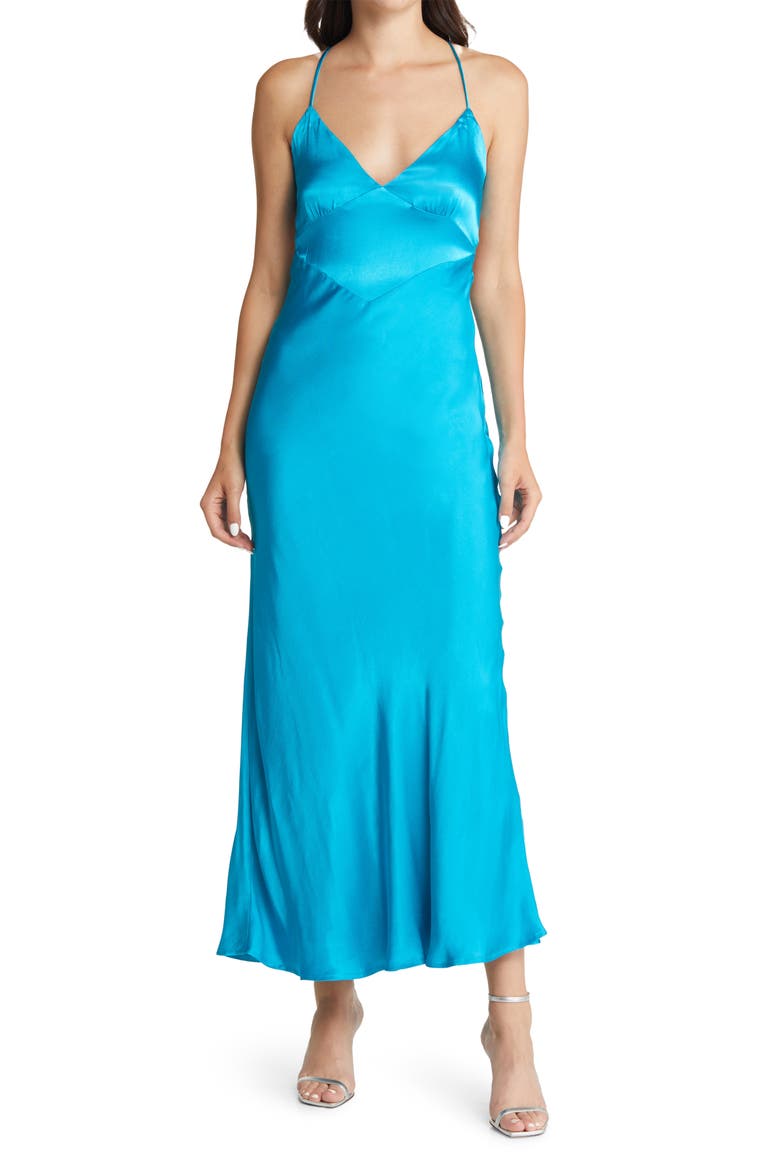 Madelyn Charmeuse Midi Slipdress, Main, color, MARINE