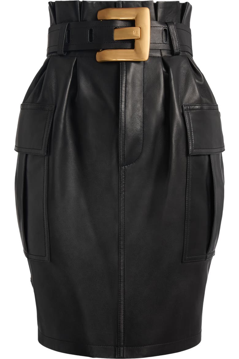 Belted lambskin skirt, Alternate, color, black