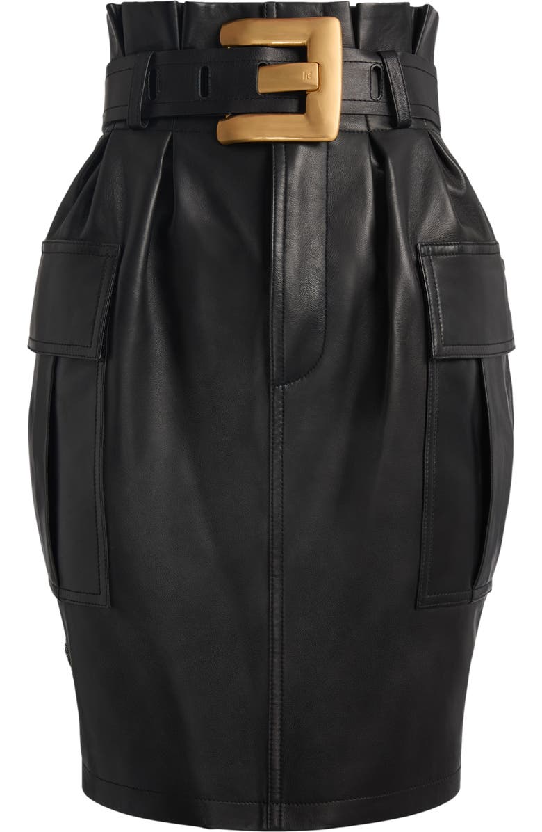 Balmain Belted lambskin skirt, Alternate, color,