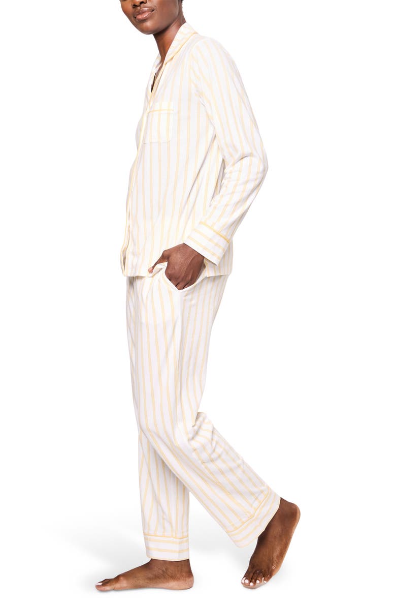Petite Plume Sunny Stripe Pima Cotton Pajamas, Alternate, color, Yellow