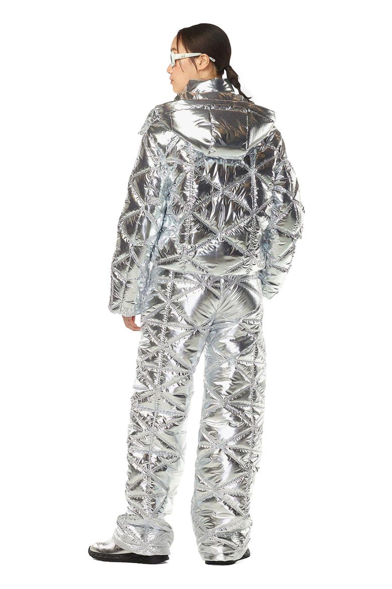 Apres-Ski Quilted Puffer Jacket in Metallic Polyester, Alternate, color, silver