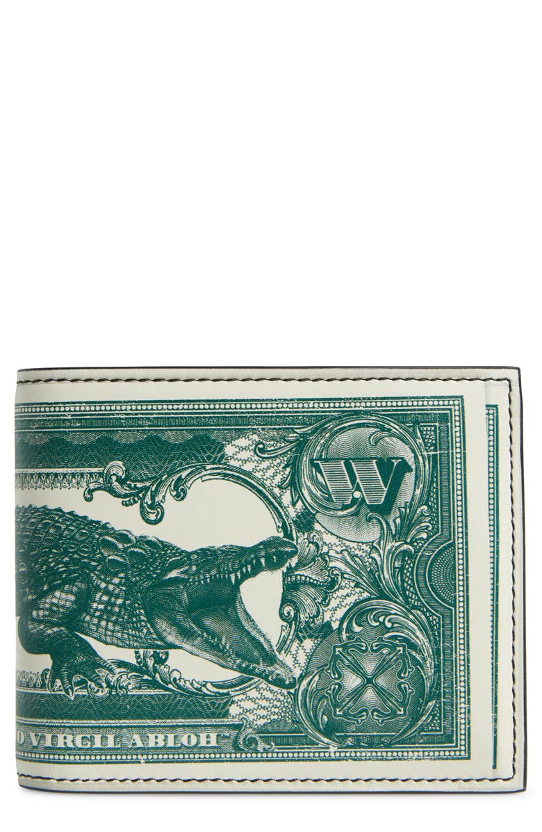 Off-White Currency Print Leather Bifold Wallet, Main, color,