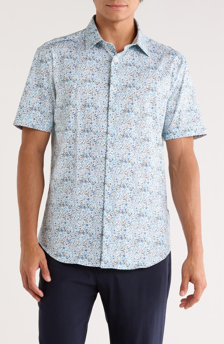 Bugatchi Miles OoohCotton<sup>®</sup> Short Sleeve Button-Up Shirt, Main, color, Seafoam
