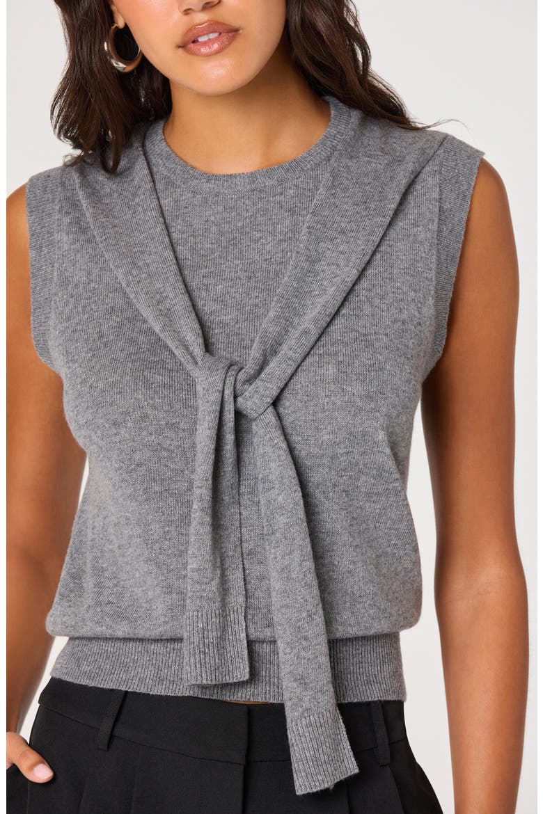 Scarf Tie Sleeveless Sweater, Alternate, color, HEATHER GREY