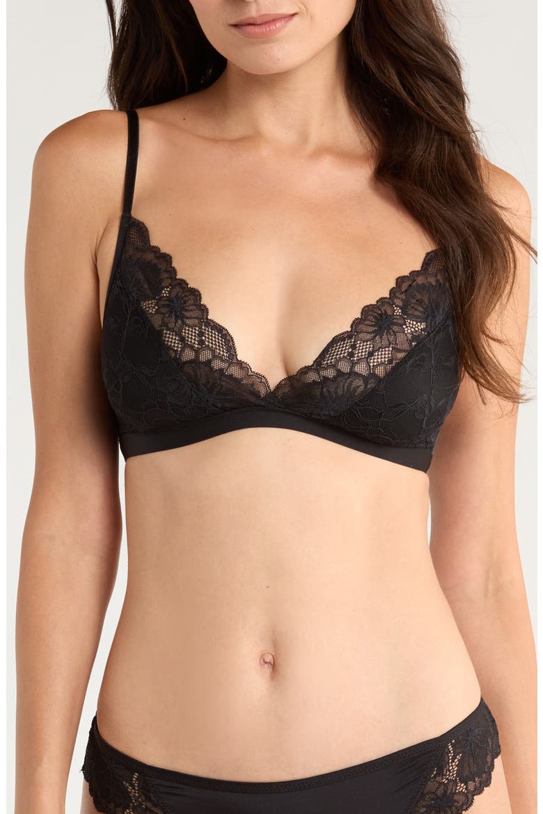 Stormi High Apex Lace Trim Bralette, Main, color, CAVIAR