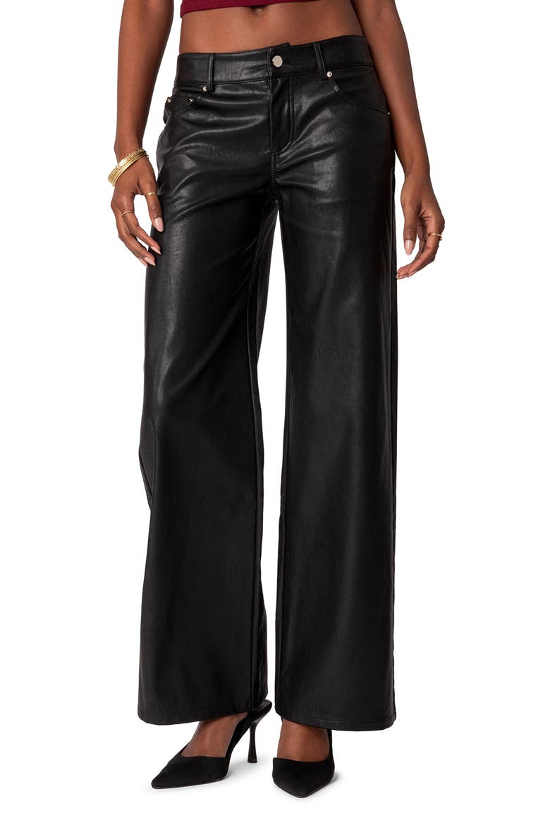 Straight Leg Faux Leather Jeans, Main, color, BLACK