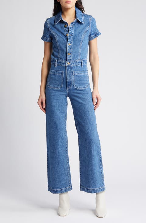 Sailor Short Sleeve Denim Jumpsuit