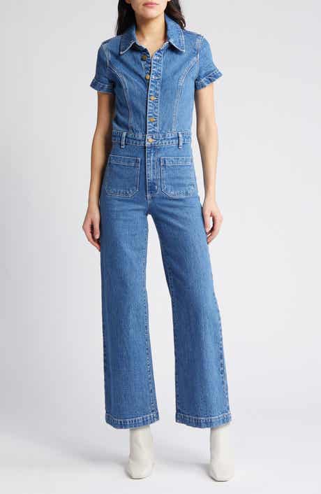 Sailor Short Sleeve Denim Jumpsuit