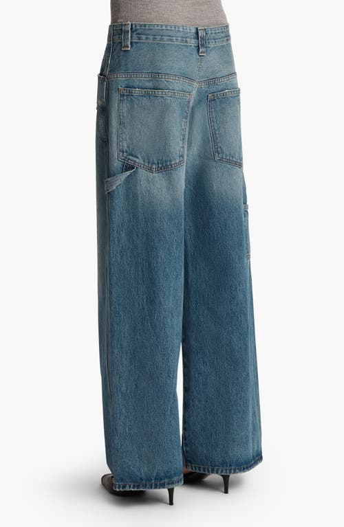 Shop Khaite Sowen Distressed Wide Leg Carpenter Jeans In Heath