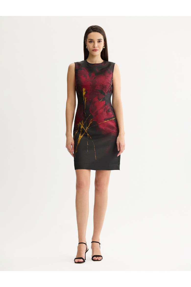 Lurex Woven Jacquard Sheath Dress, Main, color, Scarlet Red/Black/Gold Lurex