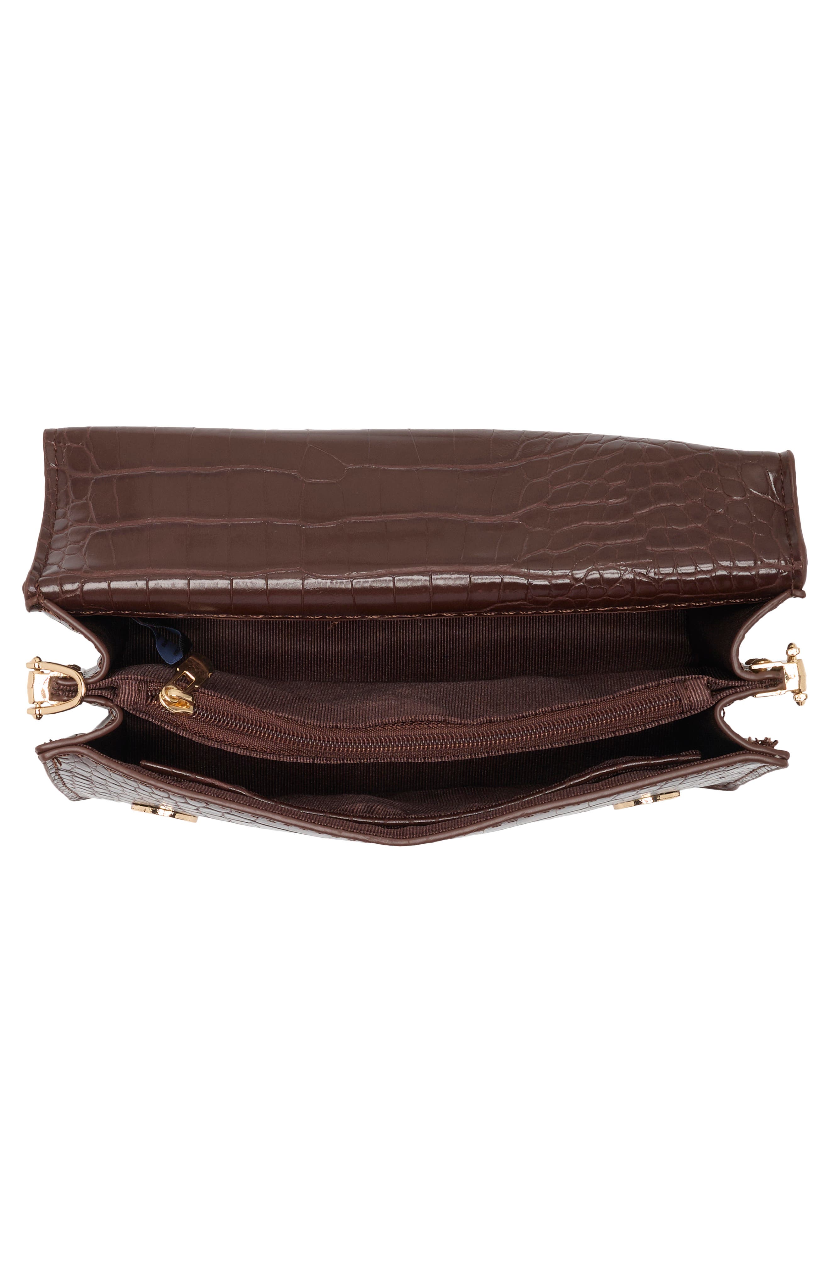 Croc Embossed Faux Leather Crossbody Bag, Alternate, color, FRENCH ROAST