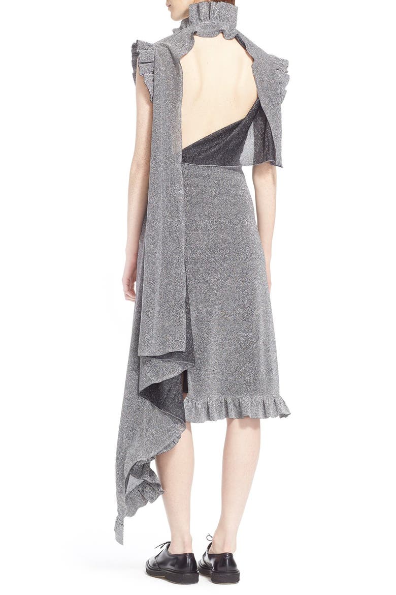 Metallic Ruffle Midi Dress, Alternate, color, SILVER