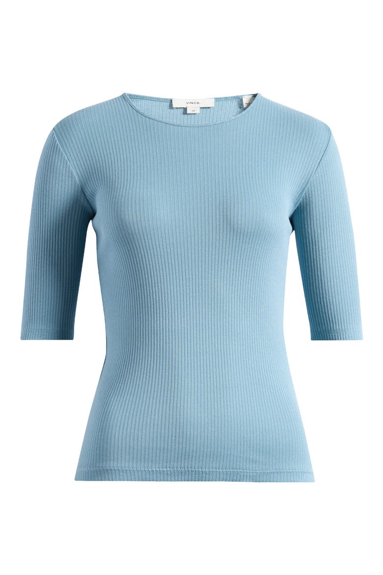 Rib Elbow Sleeve Cotton Top, Alternate, color, SKY STEEL