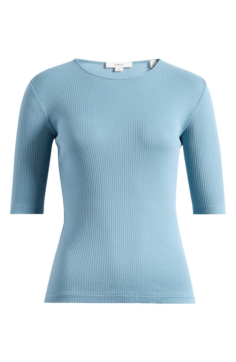 Vince Rib Elbow Sleeve Cotton Top, Alternate, color, Sky Steel
