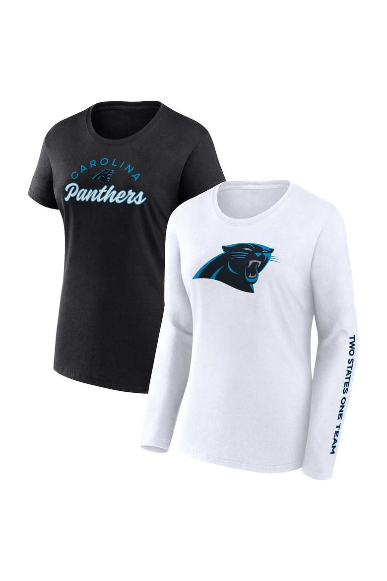 Women's Fanatics Branded Black/White Carolina Panthers Lightweight Short & Long Sleeve T-Shirt Combo Pack, Main, color, Black