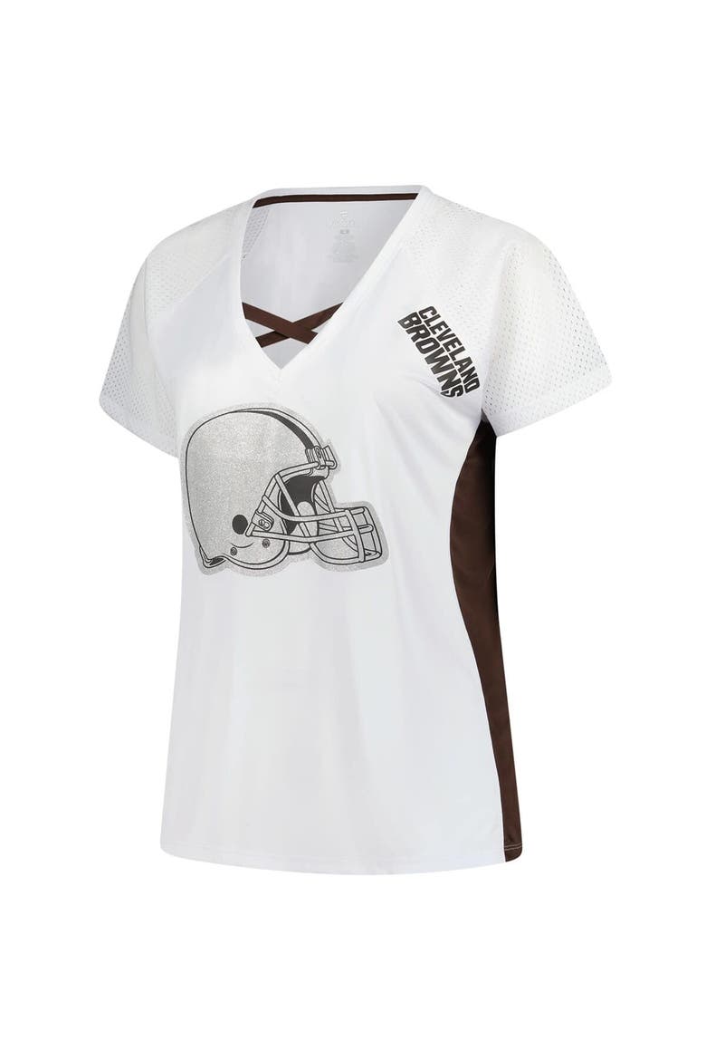 Women's Fanatics  White Cleveland Browns Plus Size Glitter Lace-Up V- Neck T-Shirt, Alternate, color, White
