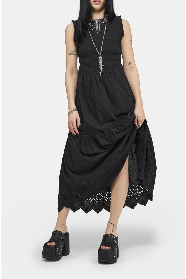 Noirette Broderie Midi Dress, Alternate, color, Black