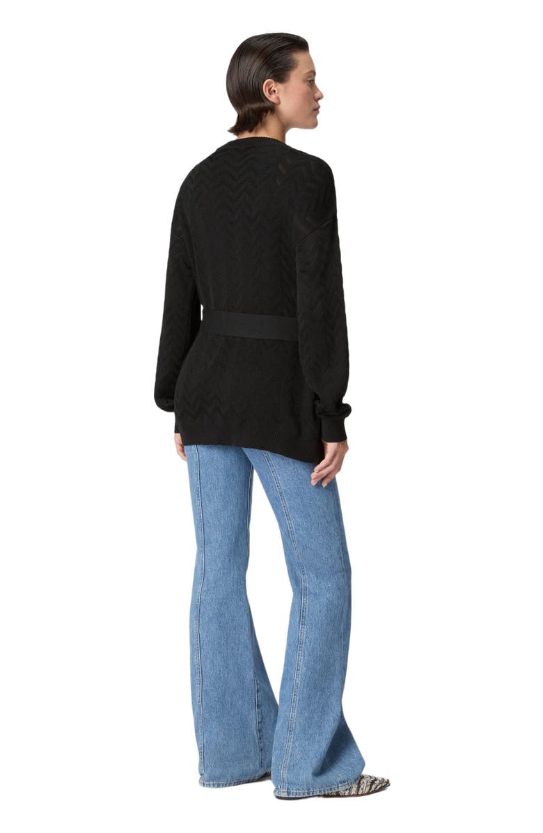 Missoni Chevron Cotton And Viscose Cardigan With Belt, Alternate, color, Black