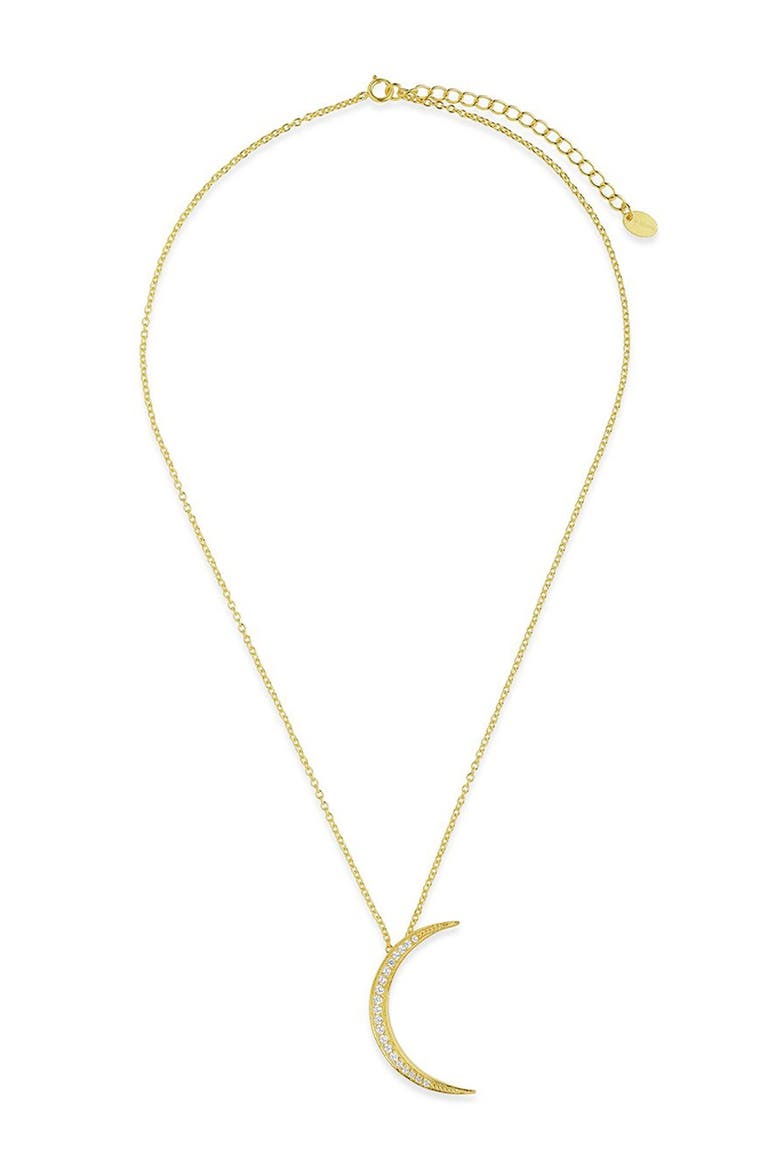 14K Gold Plated CZ Crescent Moon Pendant Necklace, Main, color, GOLD