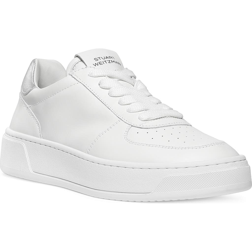 Stuart Weitzman Courtside Sneaker In White/silver Leather