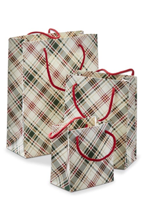 tag Holiday Plaid Set of 3 Gift Bags in White Multi 