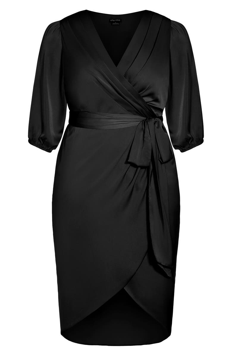 City Chic Opulent Faux Wrap Dress, Alternate, color, Black