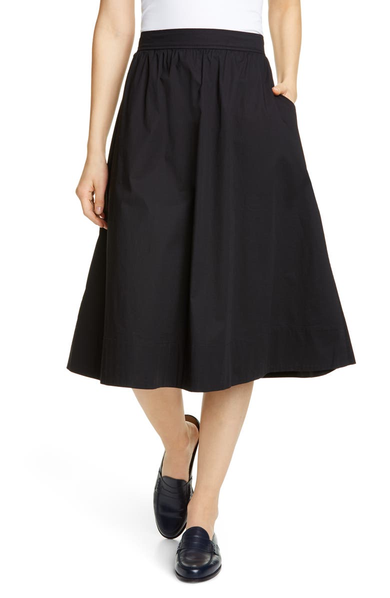 Eileen Fisher Gathered Organic Stretch Cotton Midi Skirt, Main, color,
