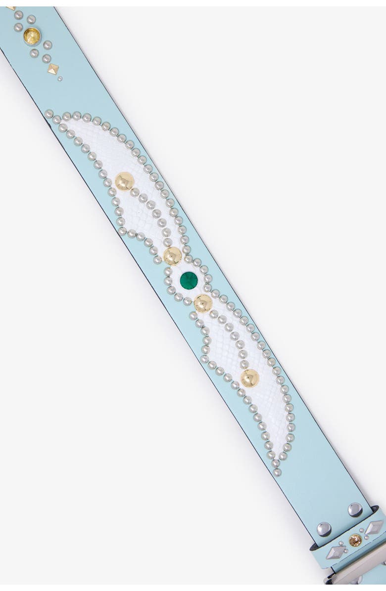 mnml Stud Leather Belt, Alternate, color, Aqua/ White