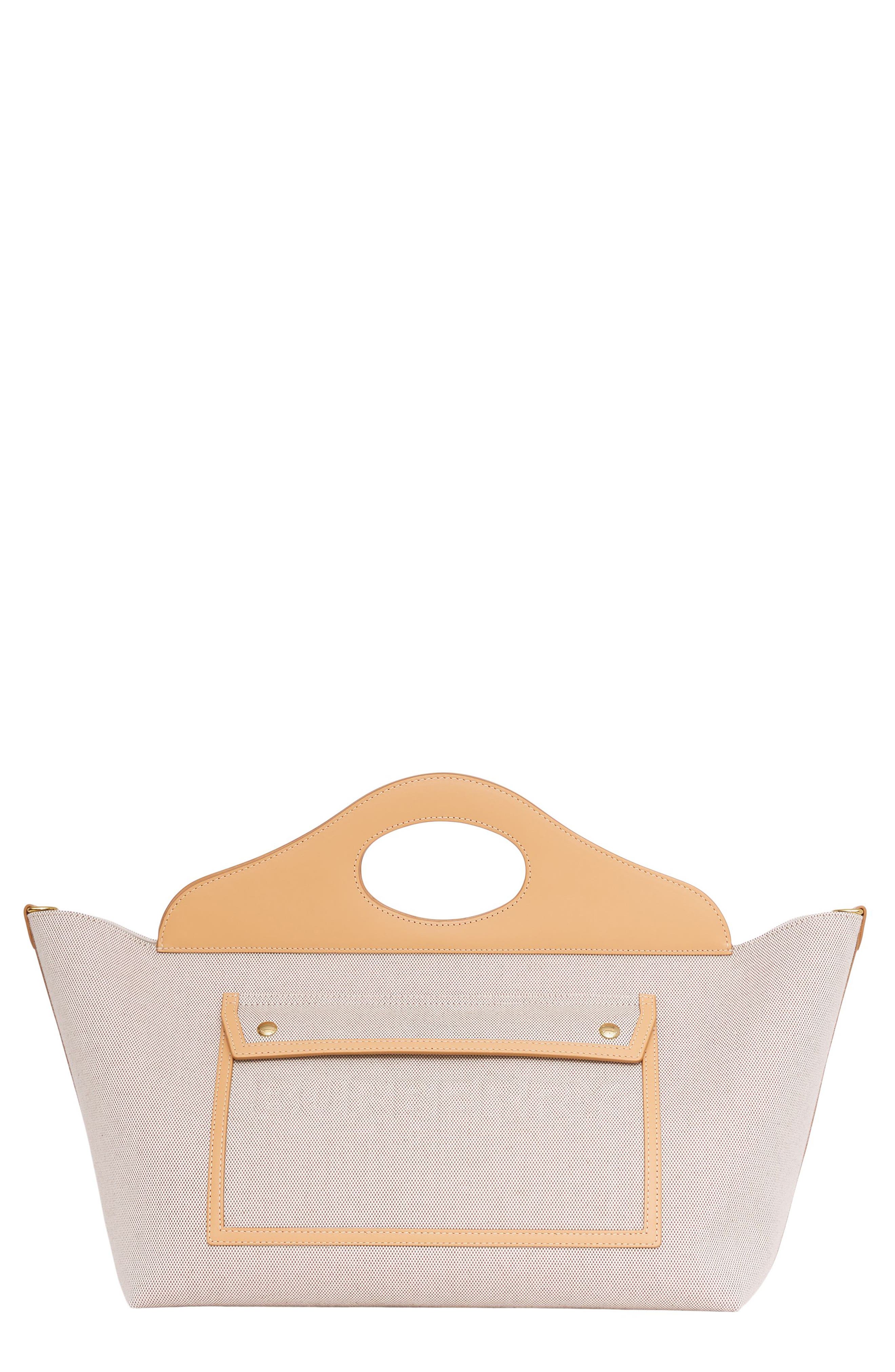 Burberry Medium Pocket Logo Canvas & Leather Tote, Main, color, 