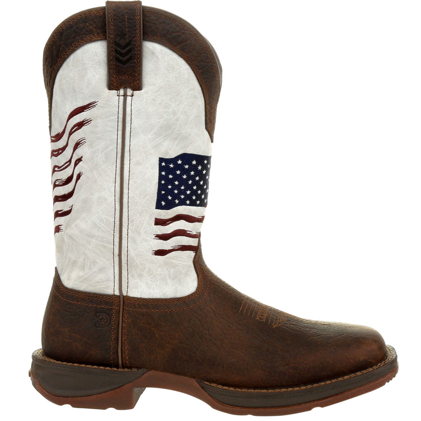 DURANGO Distressed Flag Embroidery Western Boot, Main, color, Bay Brown And White