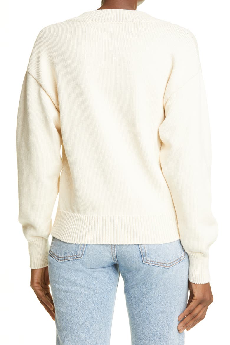 Varsity Logo V-Neck Cotton Blend Sweater, Alternate, color, BEIGE VIOLET