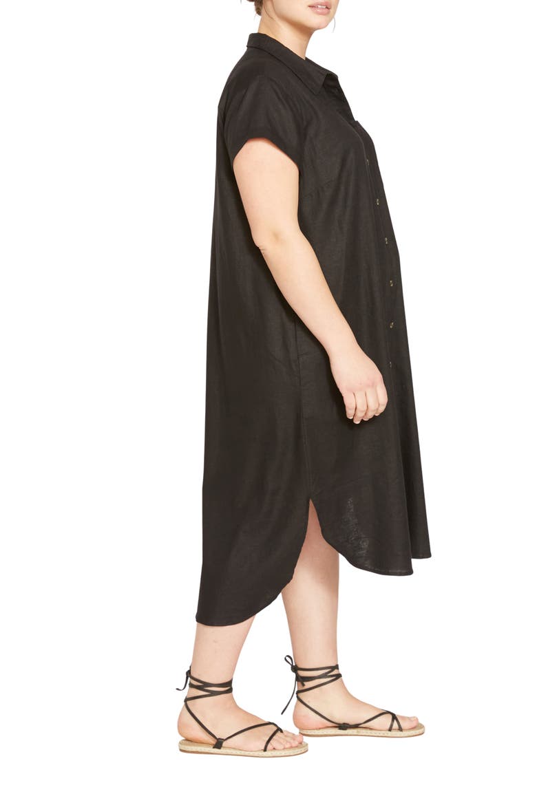 Dune Linen Blend Midi Shirtdress, Alternate, color, BLACK