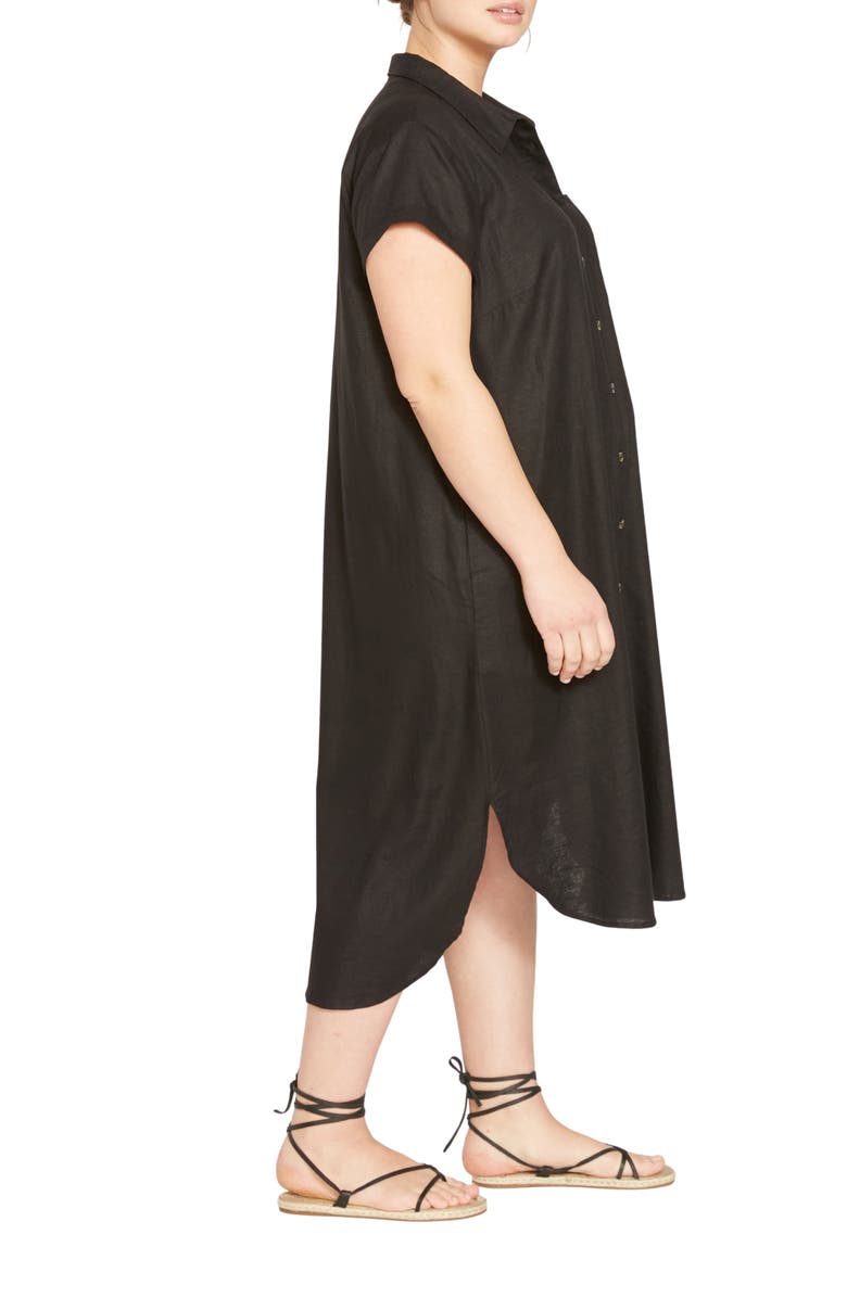 Universal Standard Dune Linen Blend Midi Shirtdress, Alternate, color, Black