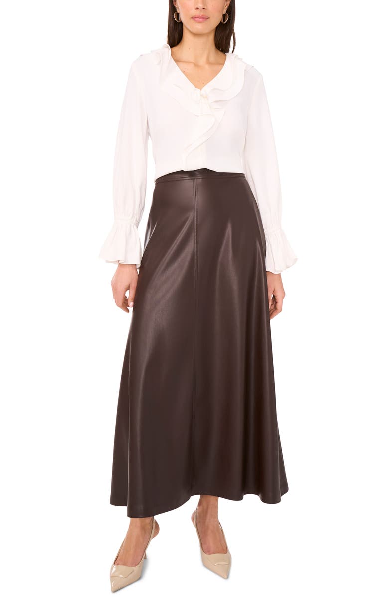 Vince Camuto Faux Leather A-Line Skirt, Alternate, color, Espresso