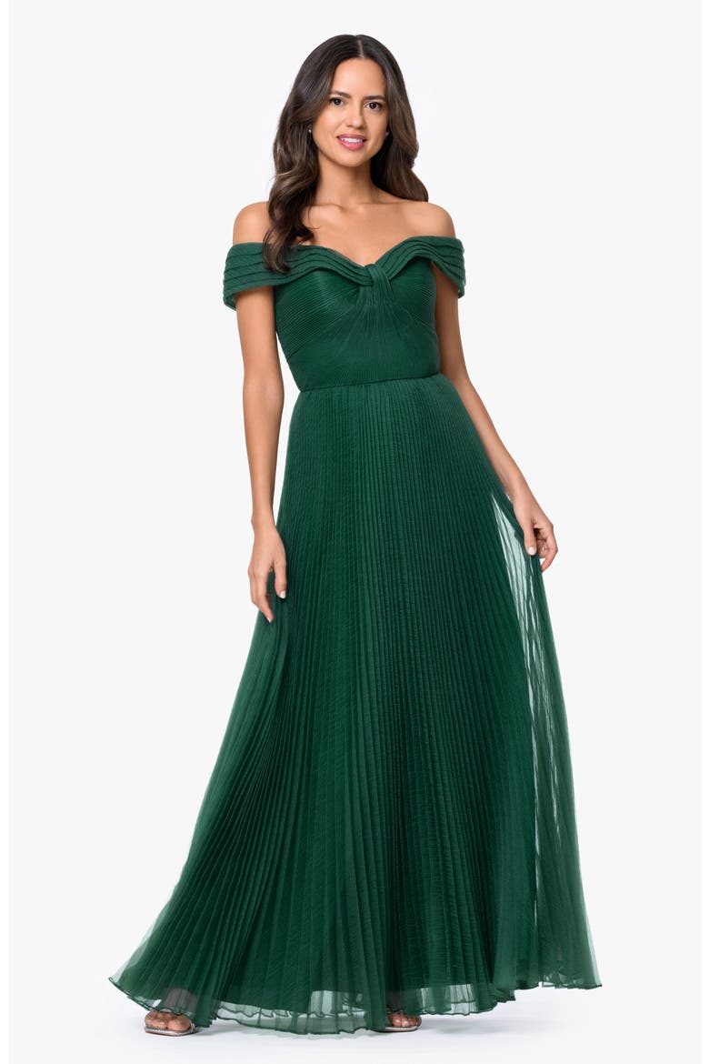 Off the Shoulder Pleated Organza Gown, Alternate, color, HUNTER