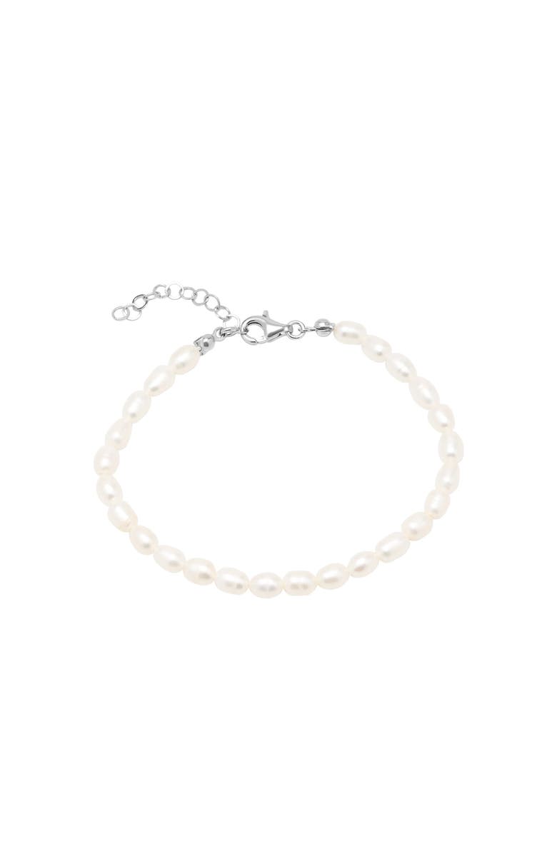 Spero London Natural Freshwater Real Seed Pearl Strand Bracelet, Main, color, Silver