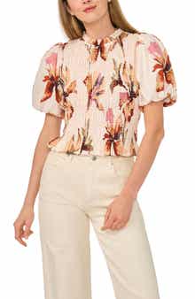 Smocked Puff Sleeve Cotton Top