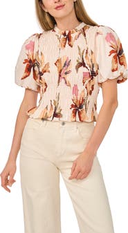 Ted Baker Smocked Puff Sleeve Cotton Top