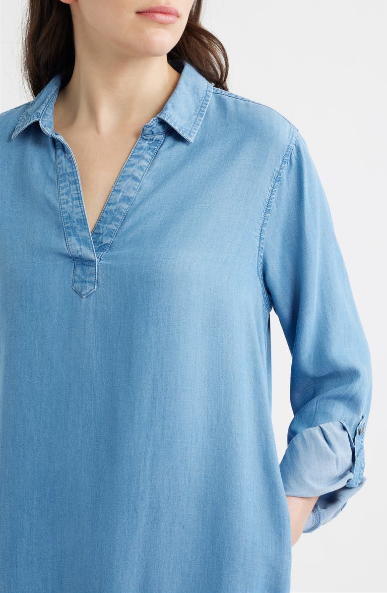 beachlunchlounge Emelia Long Sleeve Chambray Shift Dress, Alternate, color, Medium Wash