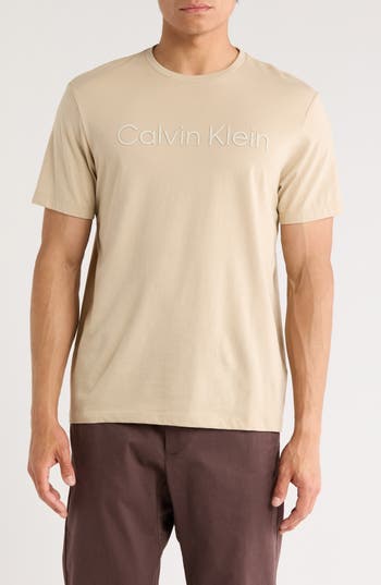 Calvin Klein Standard Logo Cotton Crewneck T-shirt In White Pepper