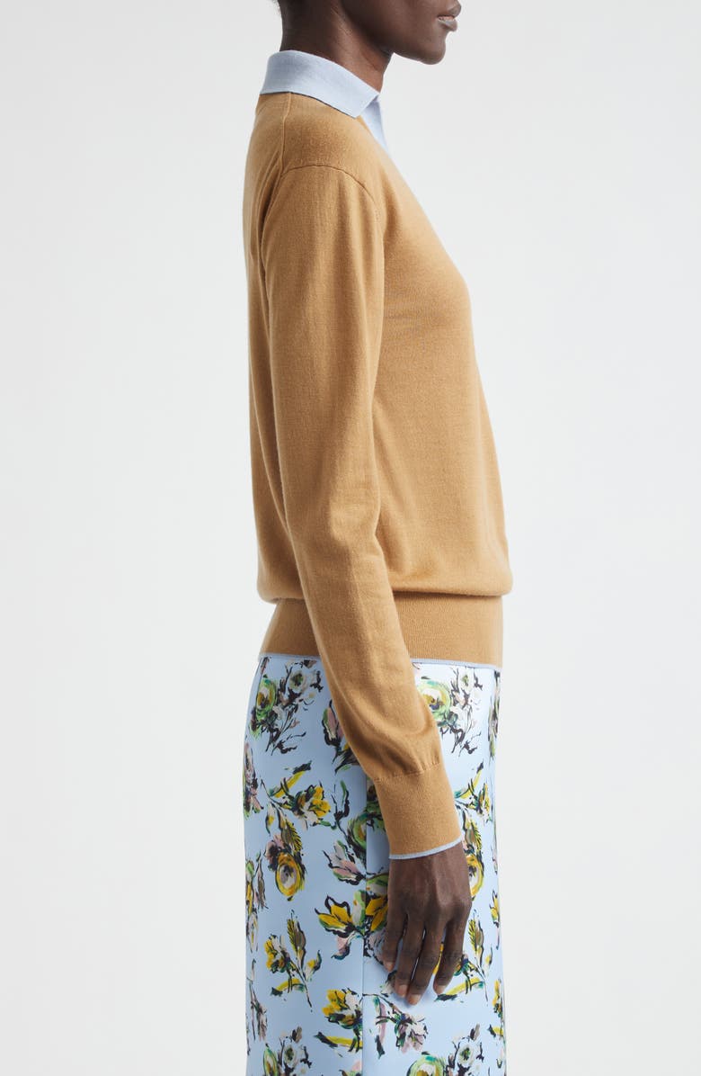 Emilia Wickstead James Contrast Wool Polo Sweater, Alternate, color, Camel/Baby Blue