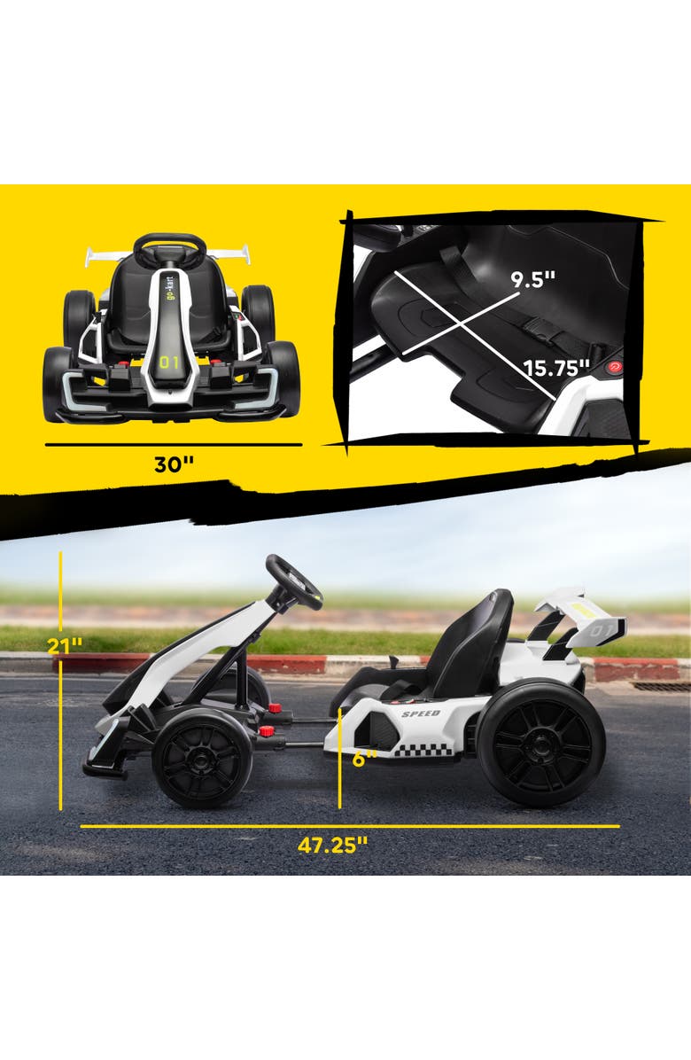 Aosom 24V 7.5 MPH Drifting Electric Go Kart with Adjustable Seat Slow Start Button Start Music Horn Lights, Alternate, color, White