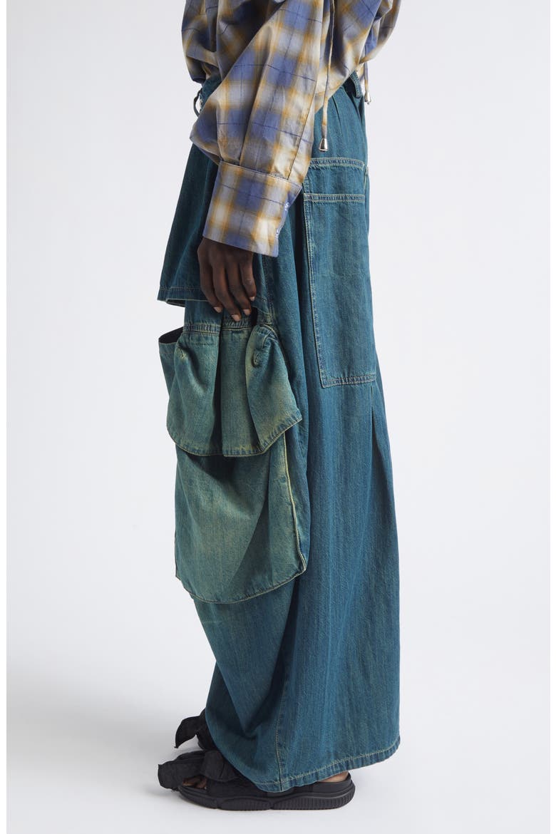 Hazel Skirt Panel Oversize Denim Cargo Pants, Alternate, color, GREENWASH