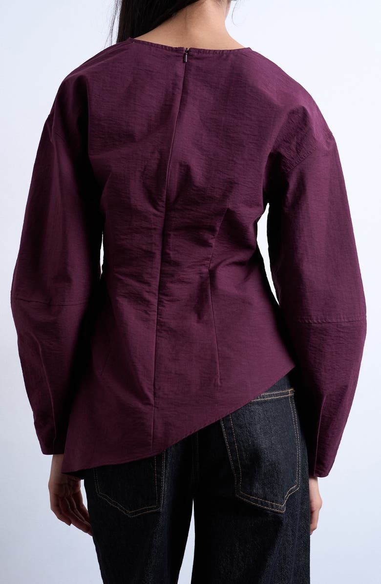 Topshop Asymmetric Pleat Long Sleeve Top, Alternate, color, Burgundy